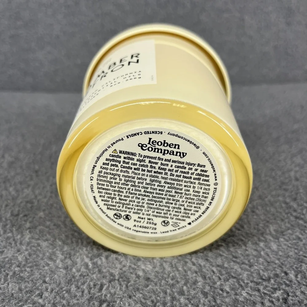 Leoben Co Amber & Saffron Vegan Soy Wax Blend‎ Candle 9 oz beige glass